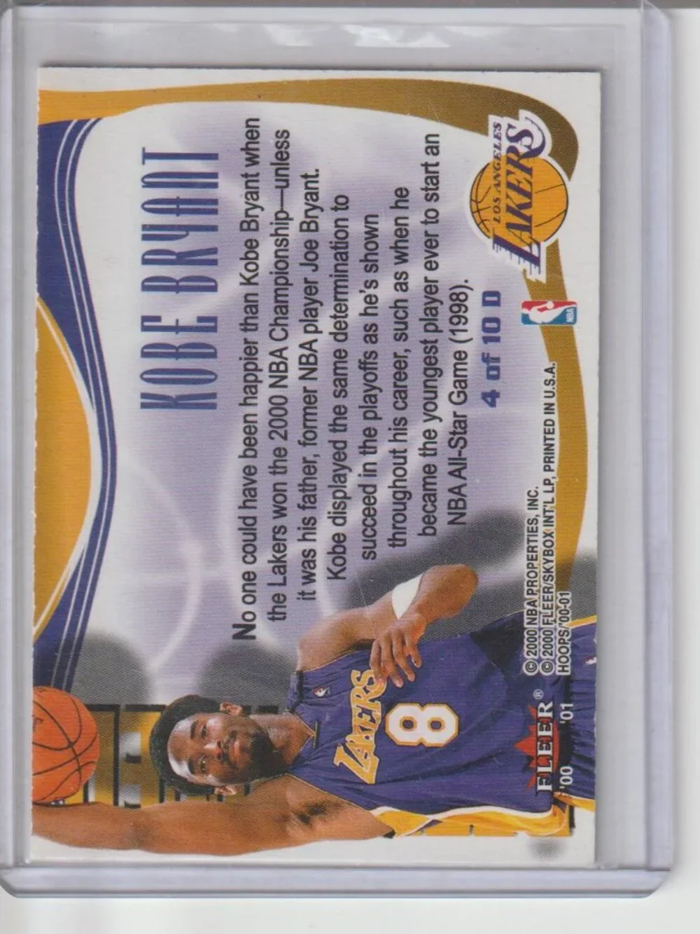 Kobe Bryant 2000-01 Hoops Hot Prospects Determined Insert HOF 4 of 10D
